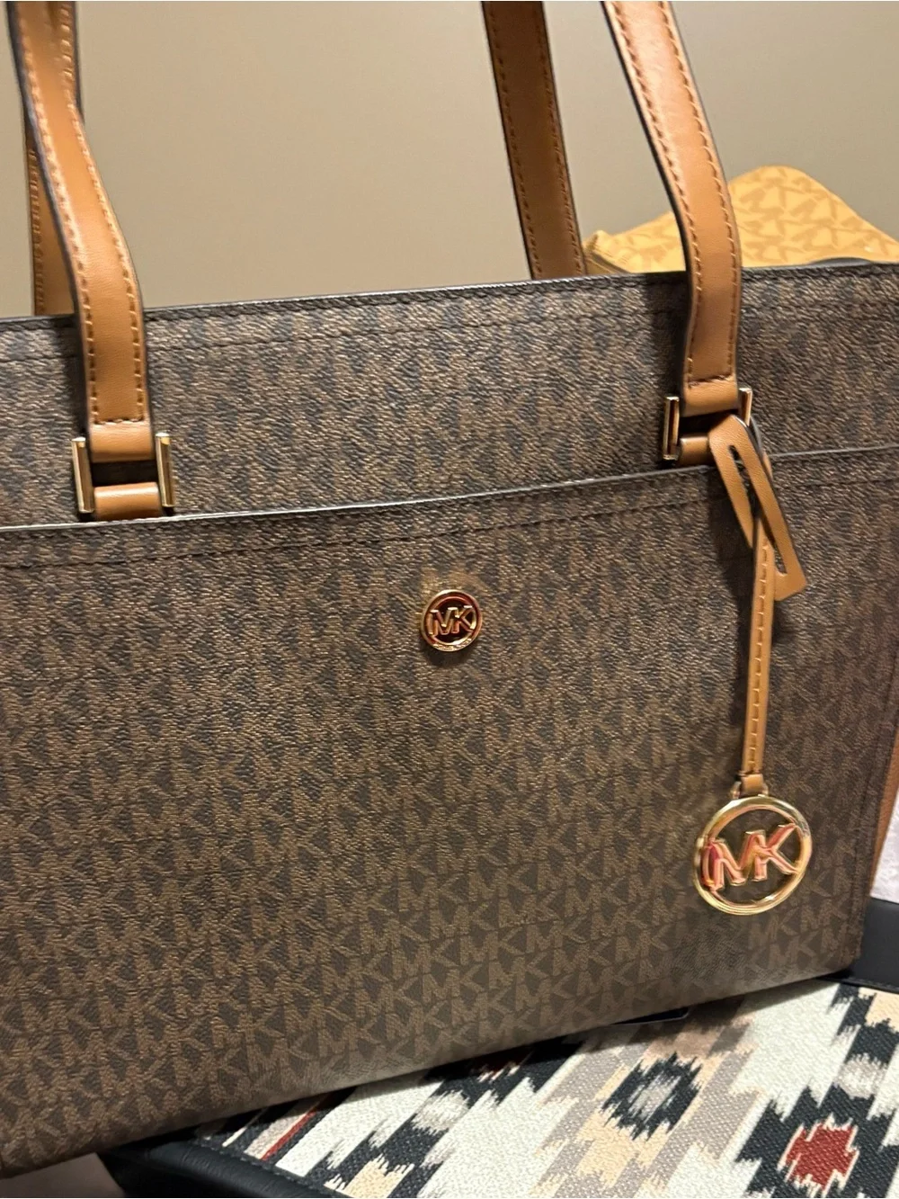 Michael Kors Brown MK Signature Messenger Bag with Gold Logo